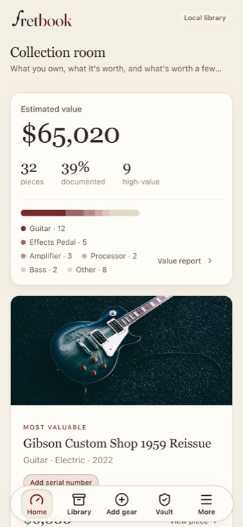 The Fretbook dashboard on iPhone