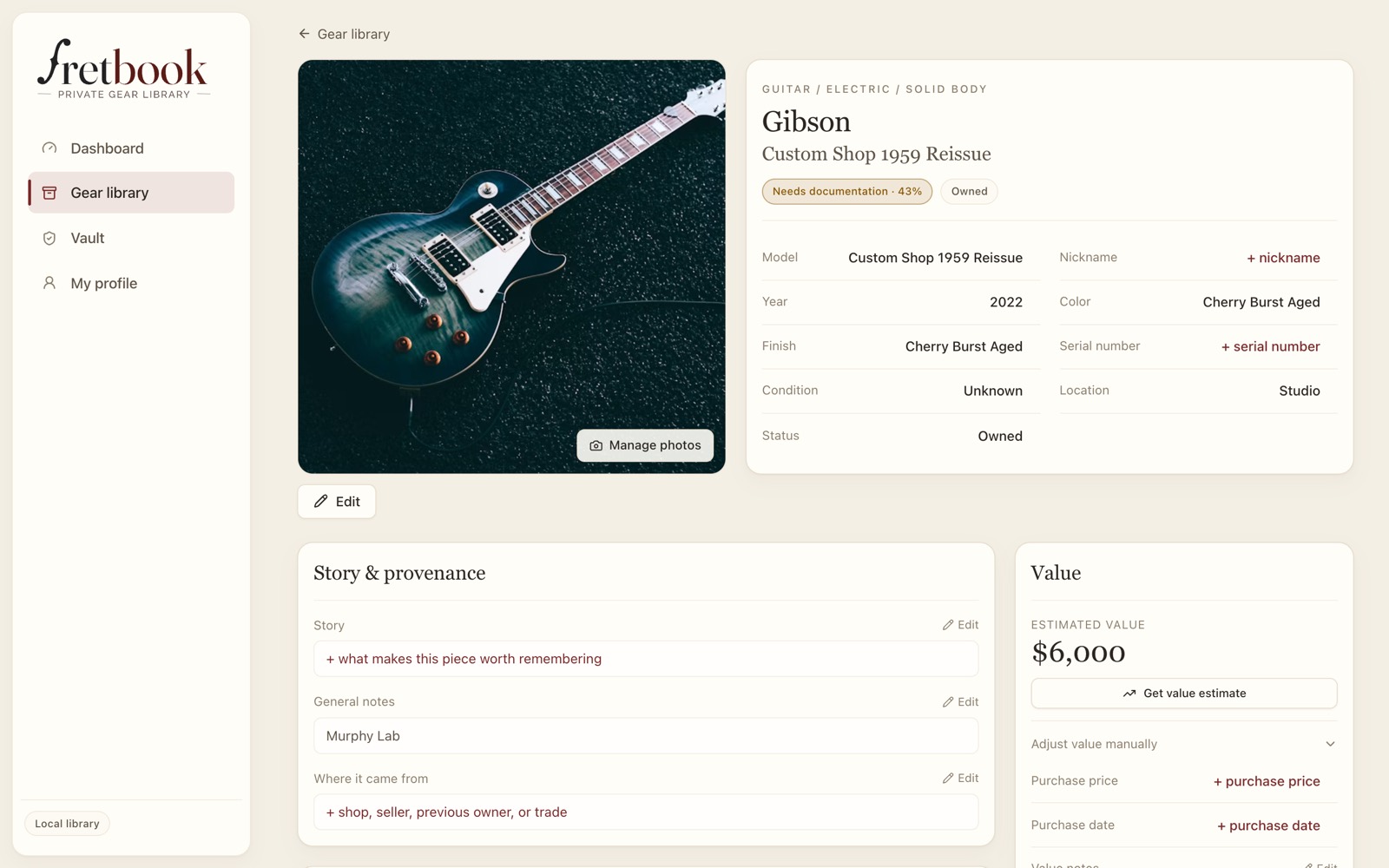 A single gear record — photos, specs, story and value