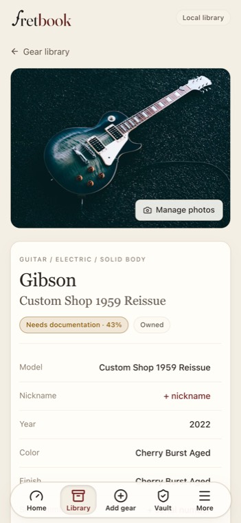 An identified guitar's record on iPhone